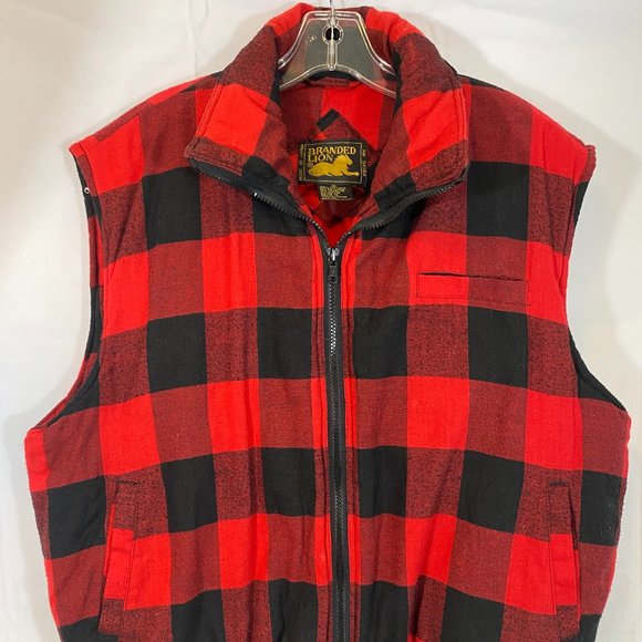 Branded Lion Jackets & Blazers - Branded Lion Black & Red Plaid Quilted Zip Front Vest NWOT Women's Size XL